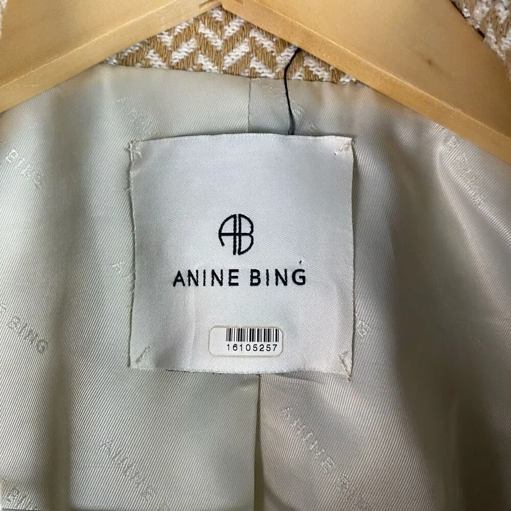 ANINE BING Fishbone Herringbone Pattern Blazer Jacket